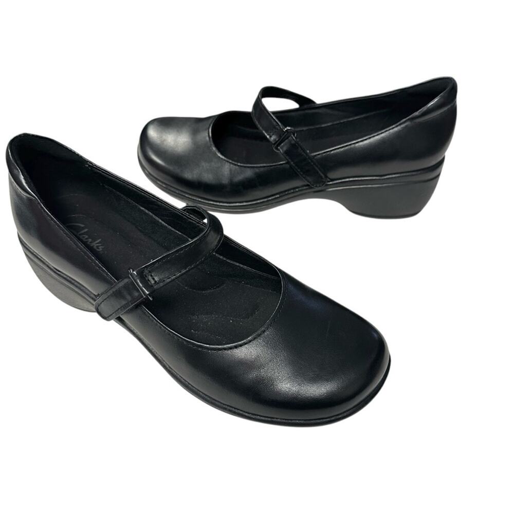 Clarks Artisan Mary Jane Shoes Womens 9.5 Black Leather Comfort Wedge Heels